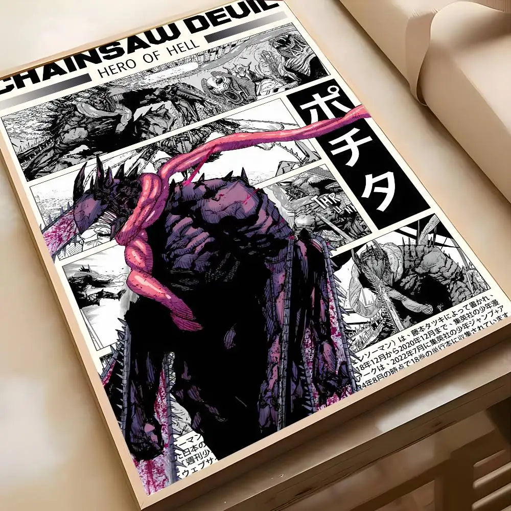 Retro Chainsaw Man Poster Vintage Anime Wall Art