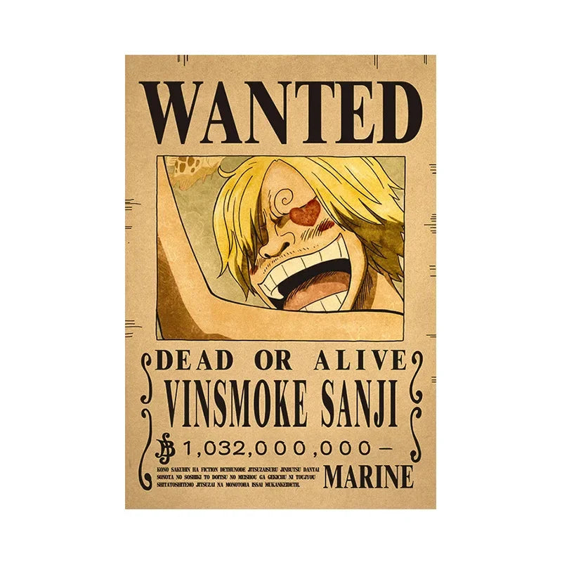 One Piece Anime Bounty Wanted Posters Room Decor