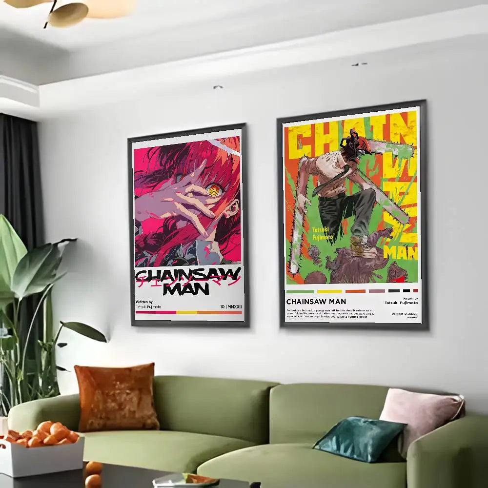 Retro Chainsaw Man Poster Vintage Anime Wall Art