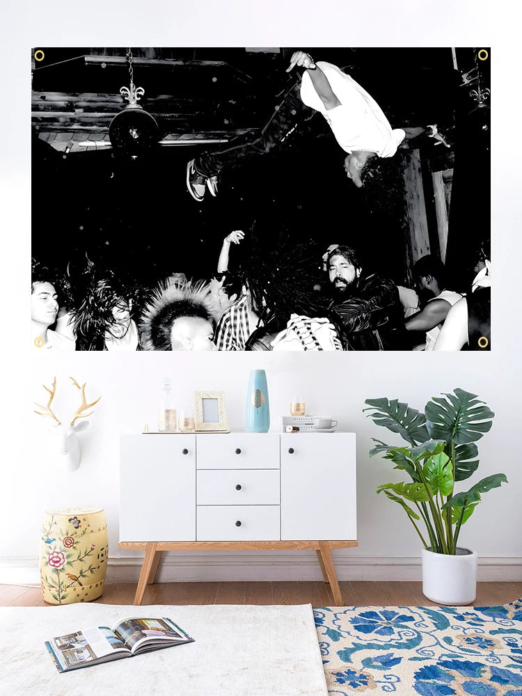 Playboi Carti Concert Dive Tapestry Black and White
