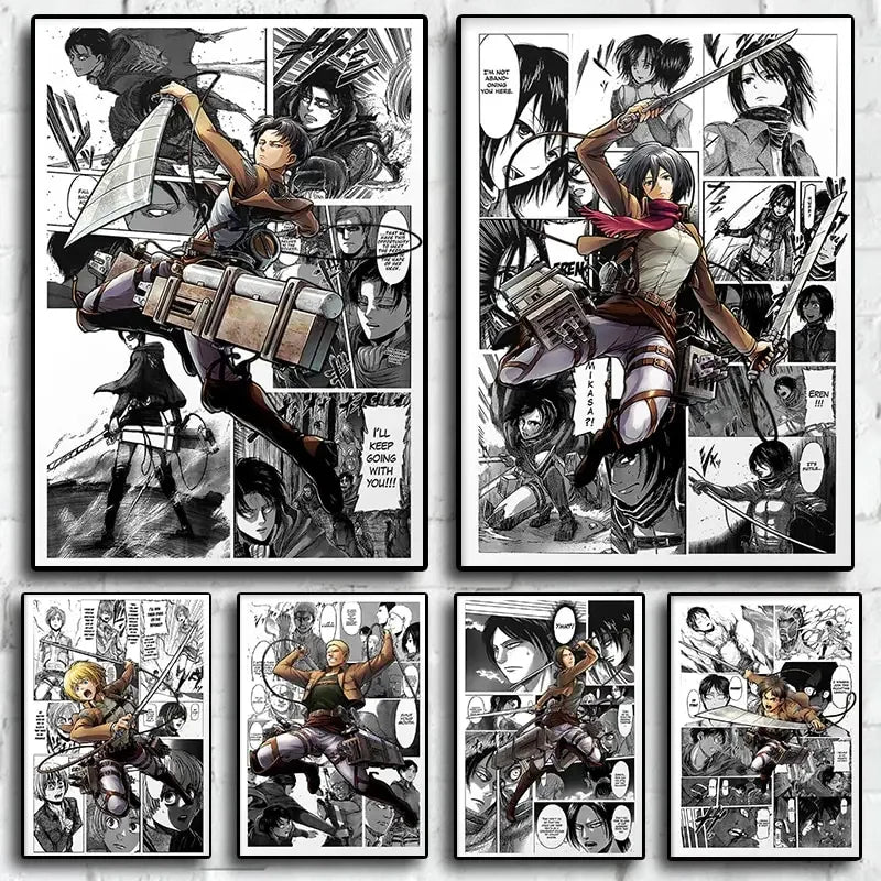 Black and White Attack on Titan Manga Poster