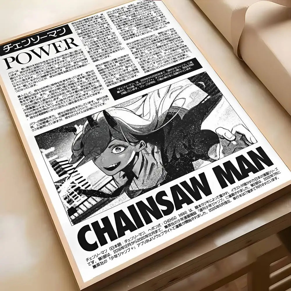 Retro Chainsaw Man Poster Vintage Anime Wall Art
