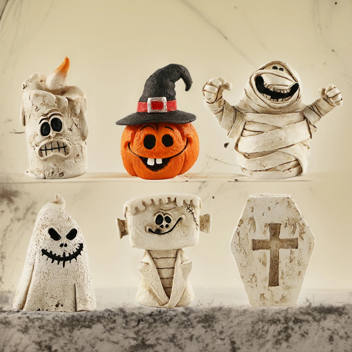 Mini Resin Halloween Figurines Pumpkin, Ghost & Spooky Collectibles