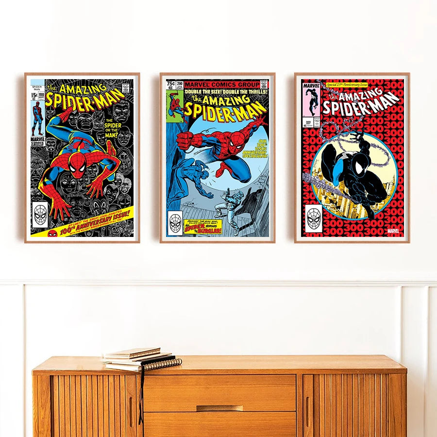 Vintage Spider-Man Comic Cover Posters - 100th 200th 300th Edition
