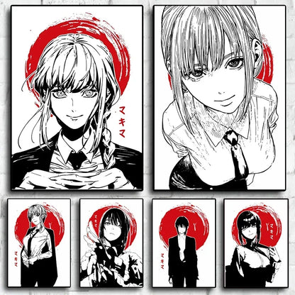 Makima Chainsaw Man Retro Canvas Poster