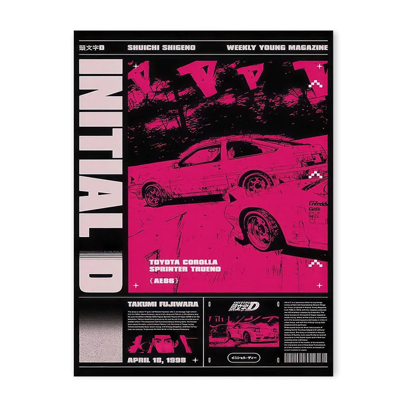 80S Retro Japanese Cars GTR JDM Racing Magazine Cover Posters