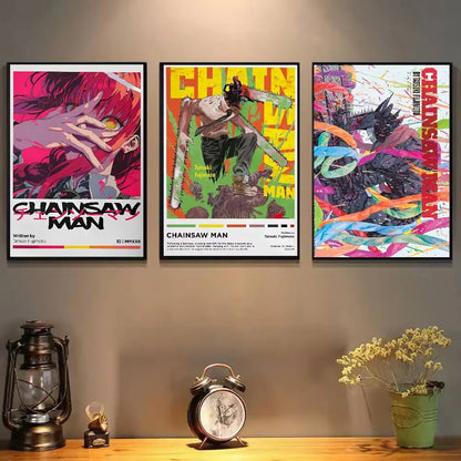 Retro Chainsaw Man Poster Vintage Anime Wall Art