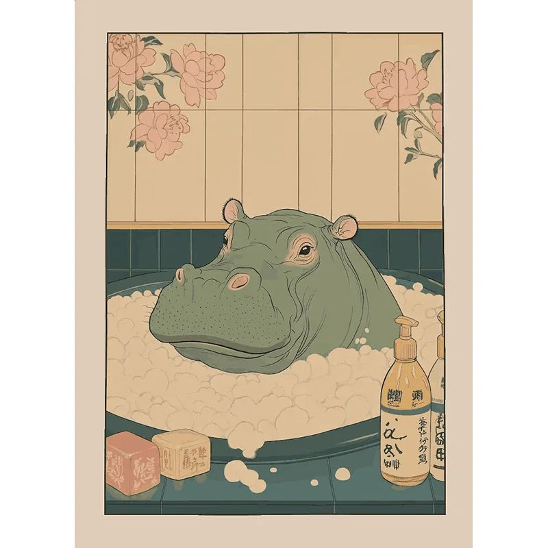 Animals Art Poster in Bathtub Bathroom Decoration
