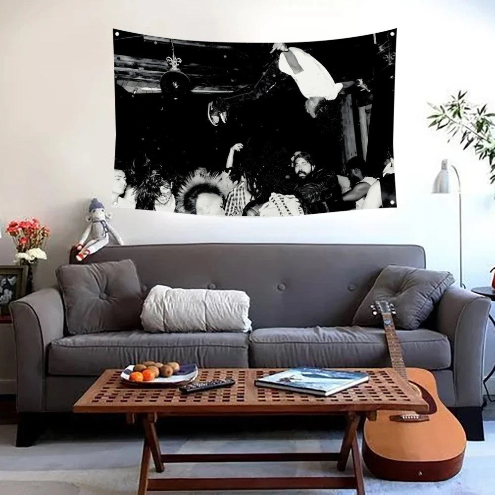 Playboi Carti Concert Dive Tapestry Black and White