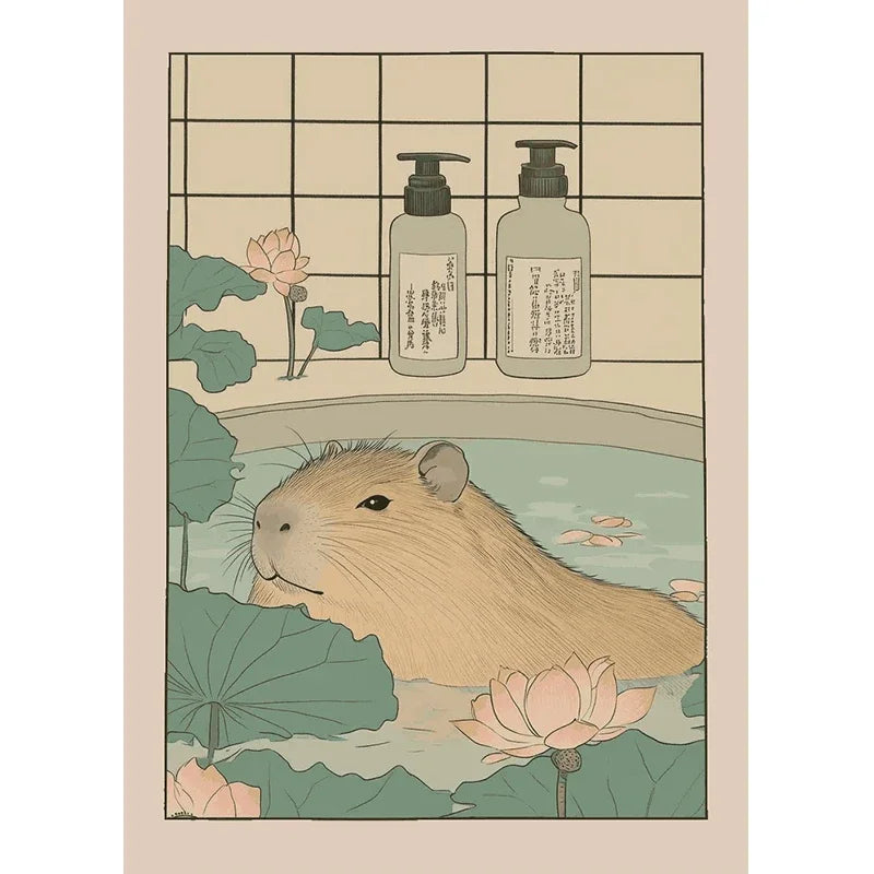 Animals Art Poster in Bathtub Bathroom Decoration