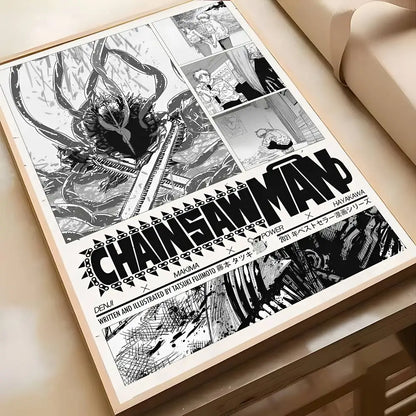 Retro Chainsaw Man Poster Vintage Anime Wall Art