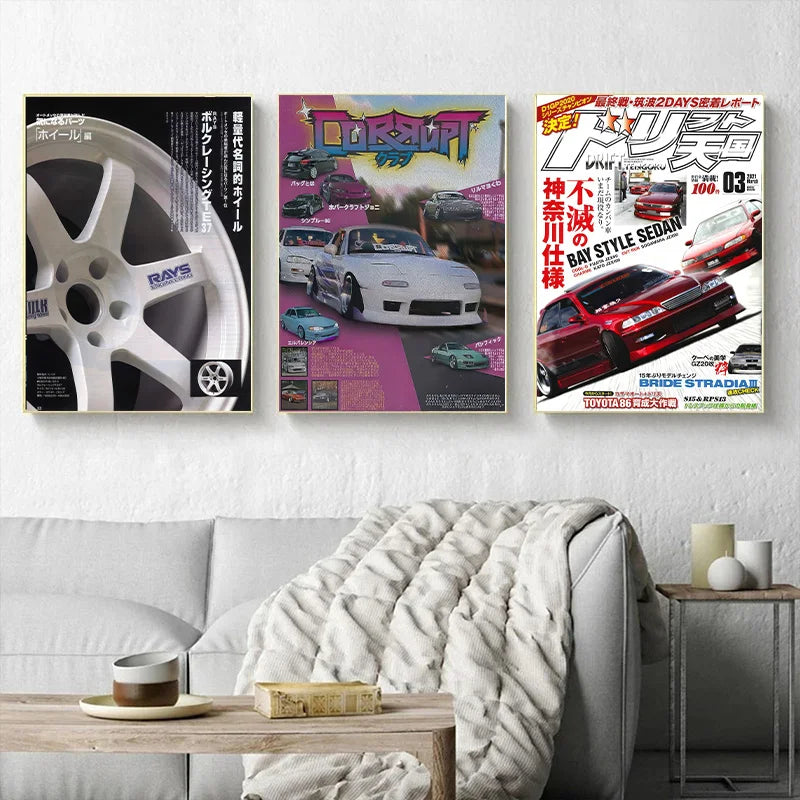 80S Retro Japanese Cars GTR JDM Racing Magazine Cover Posters