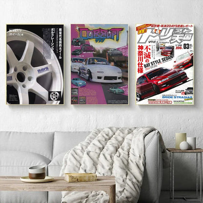 80S Retro Japanese Cars GTR JDM Racing Magazine Cover Posters