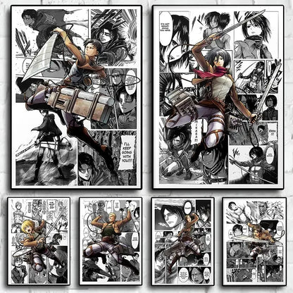 Black and White Attack on Titan Manga Poster