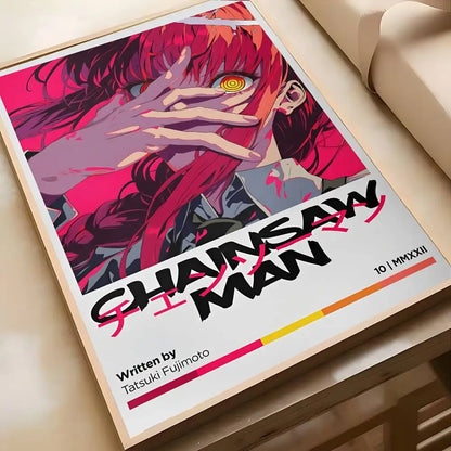 Retro Chainsaw Man Poster Vintage Anime Wall Art