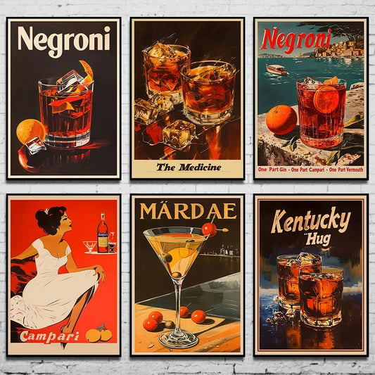 Vintage Cocktail Poster Retro Wall Art