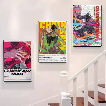 Retro Chainsaw Man Poster Vintage Anime Wall Art