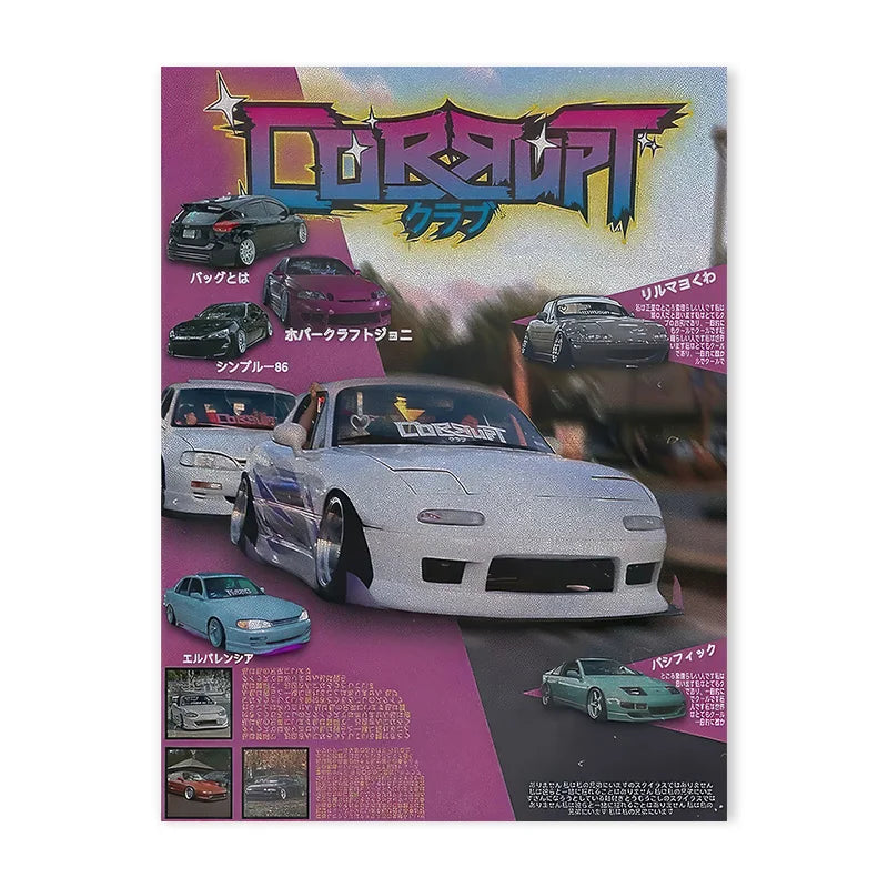 80S Retro Japanese Cars GTR JDM Racing Magazine Cover Posters