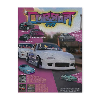 80S Retro Japanese Cars GTR JDM Racing Magazine Cover Posters