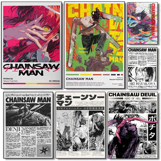 Retro Chainsaw Man Poster Vintage Anime Wall Art