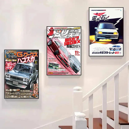 80S Retro Japanese Cars GTR JDM Racing Magazine Cover Posters