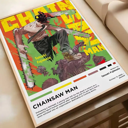 Retro Chainsaw Man Poster Vintage Anime Wall Art