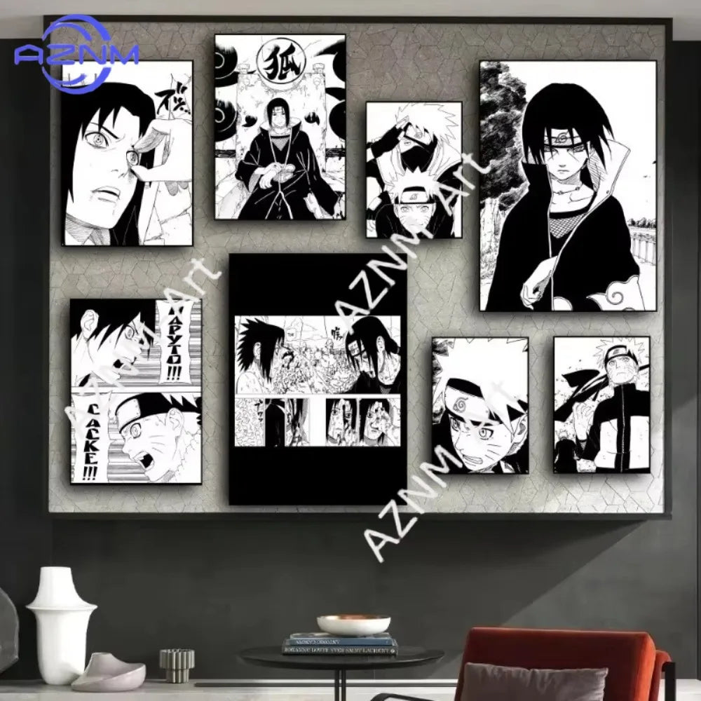 Black and White Naruto Manga Poster - Ninja Art
