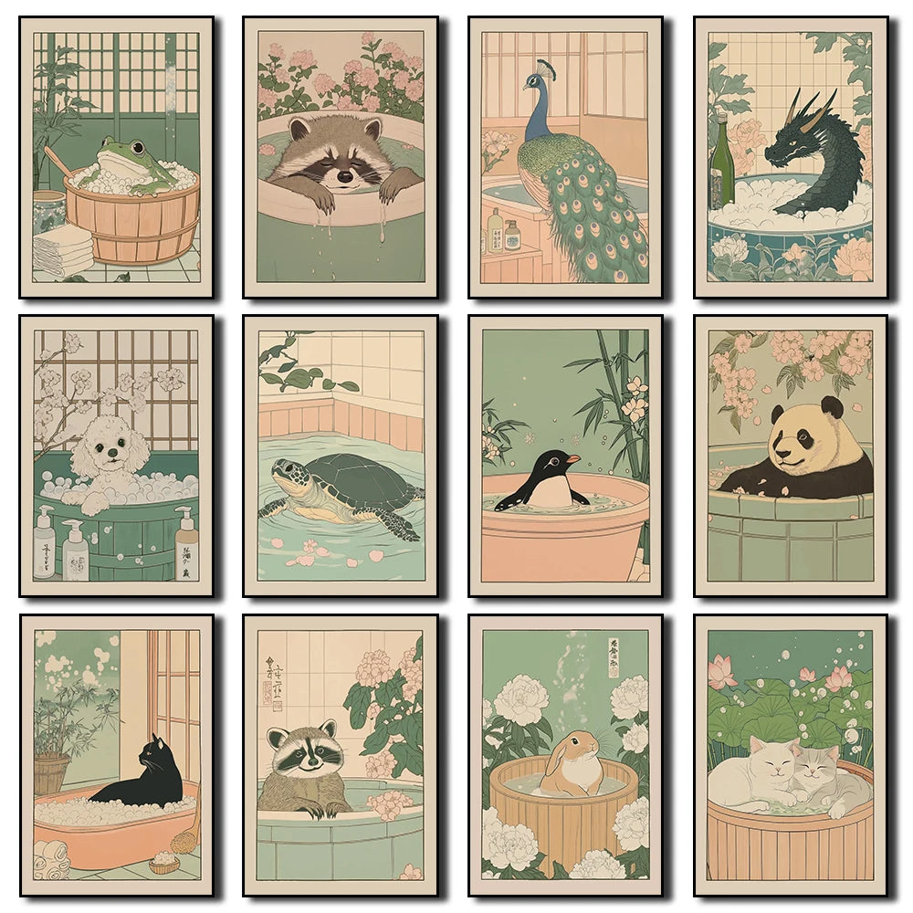 Animals Art Poster in Bathtub Bathroom Decoration