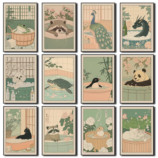 Animals Art Poster in Bathtub Bathroom Decoration